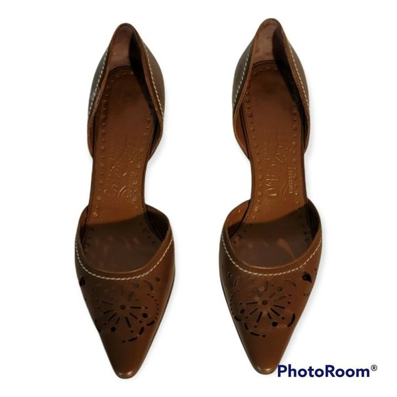Salvatore Ferragamo Womens Brow Leather Kitten Heels Size 6 - Picture 7 of 9